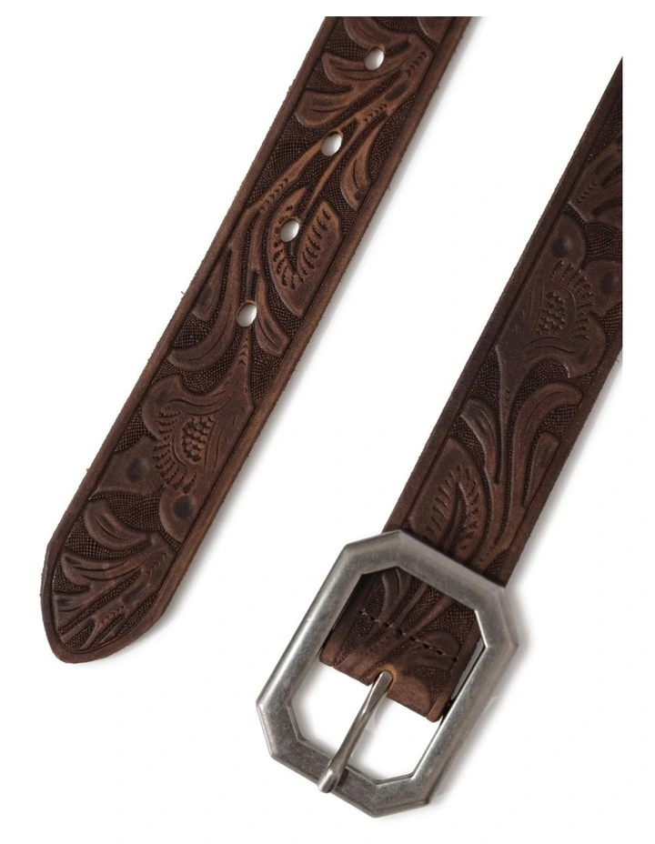Stand By Me Embossed Leather Belt in Chocolate image 4