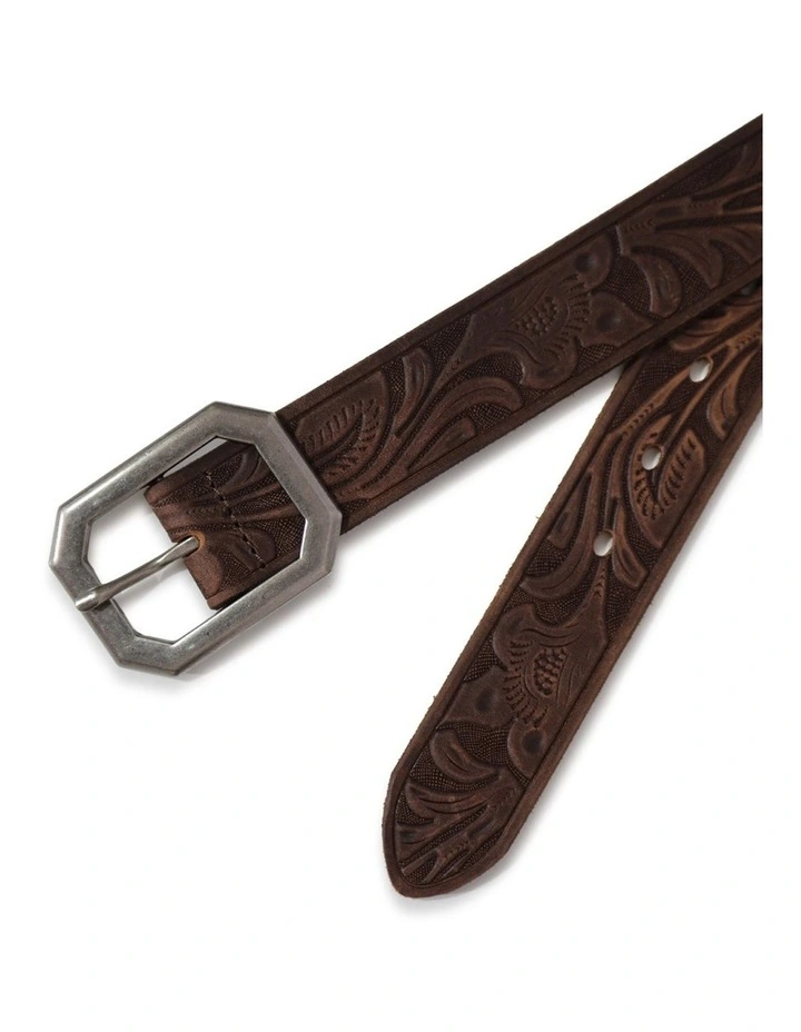 Stand By Me Embossed Leather Belt in Chocolate image 5