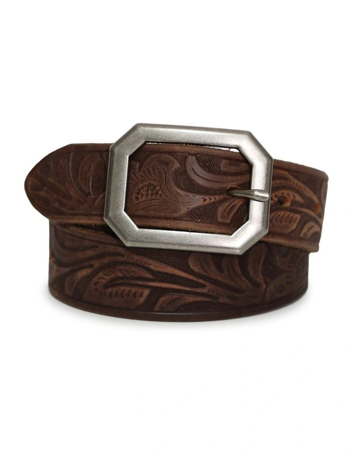 Stand By Me Embossed Leather Belt in Chocolate image 6