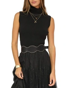 No Other Love Leather Studded Belt in Black