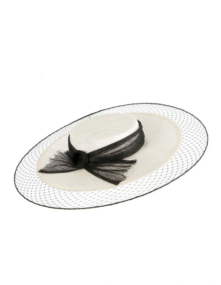 Cream & Black Sinamay Boater Hat by Max Alexander MA1004CB image 1