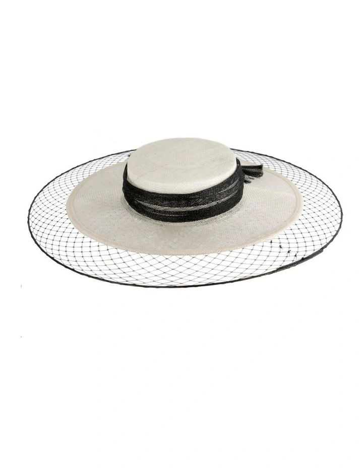 Cream & Black Sinamay Boater Hat by Max Alexander MA1004CB image 2