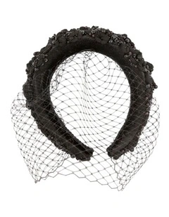 Black designers fascinator headband with veil J455B