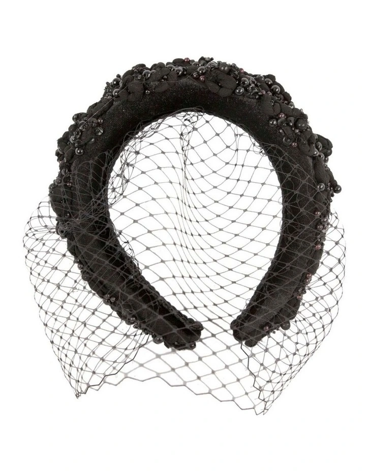 Black designers fascinator headband with veil J455B image 1