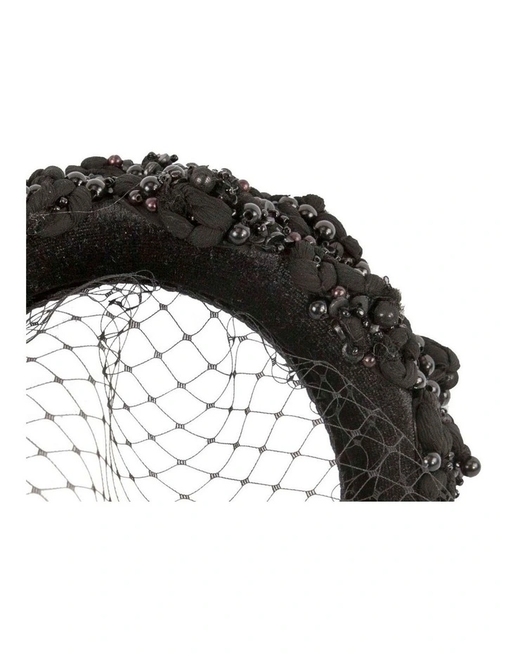 Black designers fascinator headband with veil J455B image 2