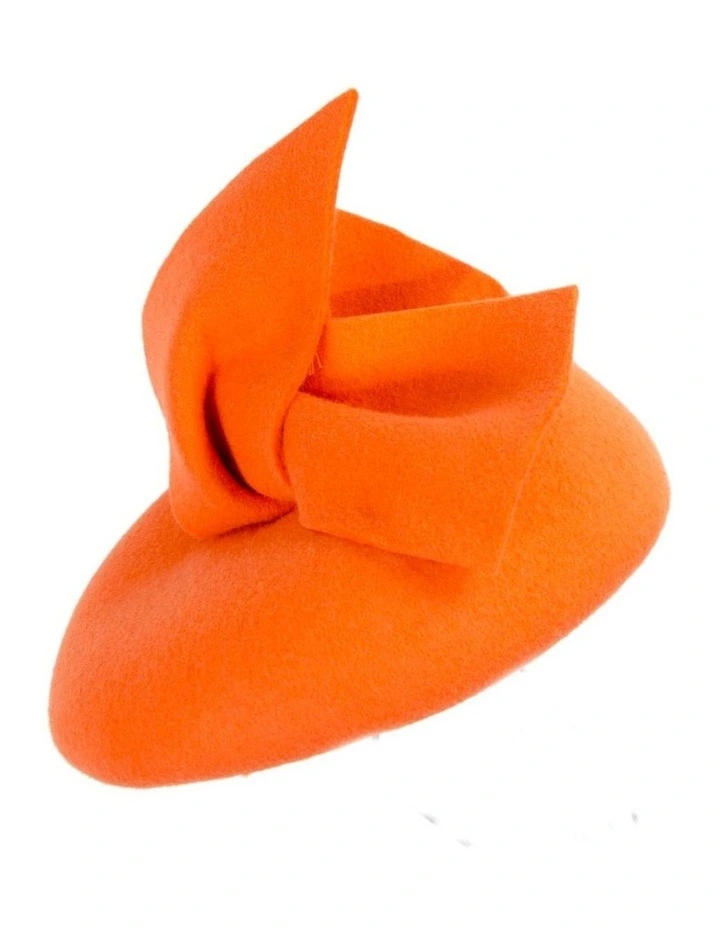 Orange felt winter racing pillbox fascinator J434OR image 2