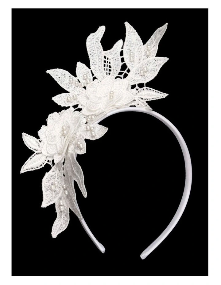 White Lace Floral Headband by Max Alexander MA1019WHT image 1