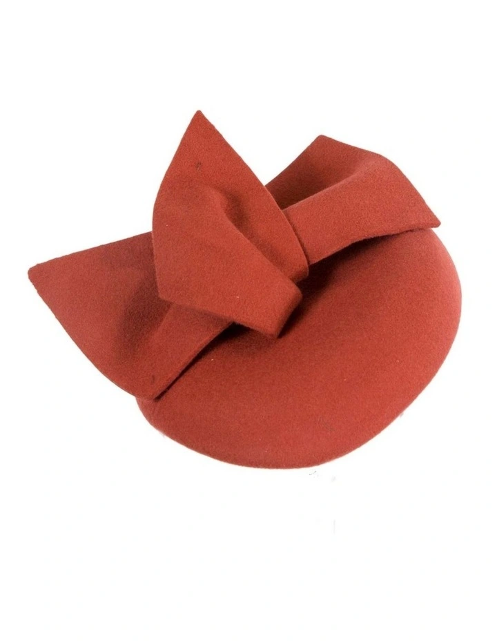 Rust orange felt winter racing pillbox fascinator J434RU image 1
