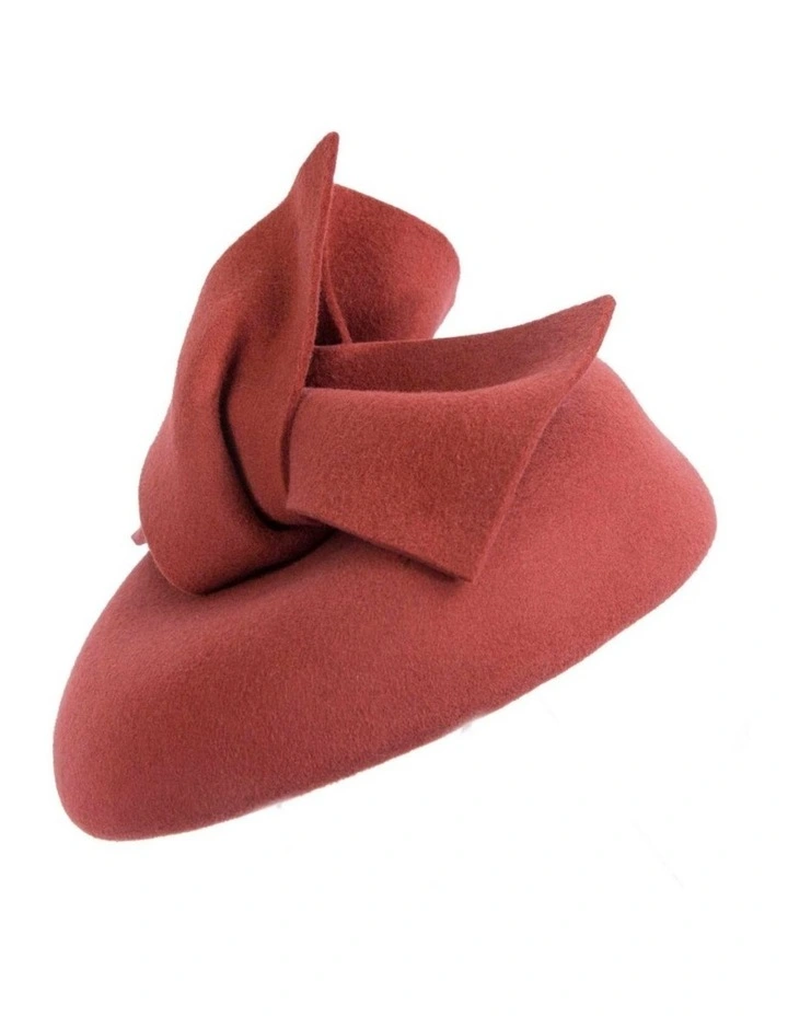Rust orange felt winter racing pillbox fascinator J434RU image 2