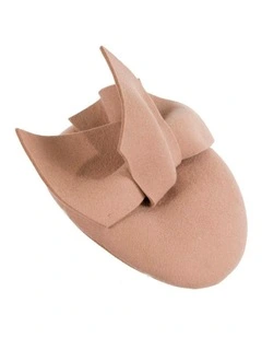 Beige felt winter racing pillbox fascinator J434BE