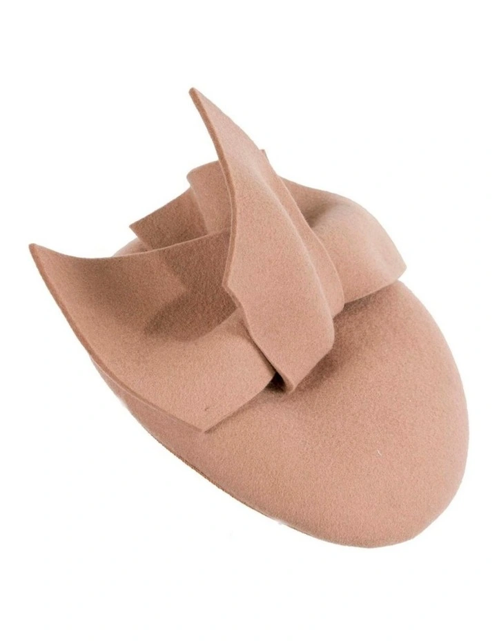 Beige felt winter racing pillbox fascinator J434BE image 1