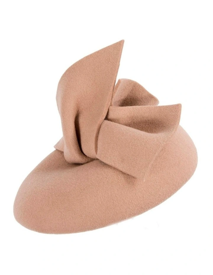 Beige felt winter racing pillbox fascinator J434BE image 2