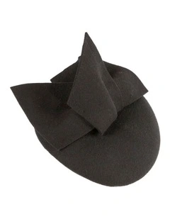 Black felt winter racing pillbox fascinator J434B