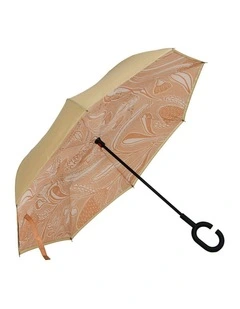 Annabel Trends Reverse Umbrella Auto Open Close C-Shaped Natives Tan 81cm