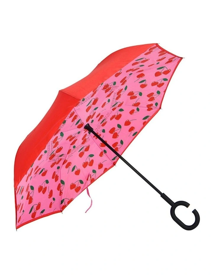 Annabel Trends Reverse Umbrella Auto Open Close C-Shaped Cherries 81cm image 1