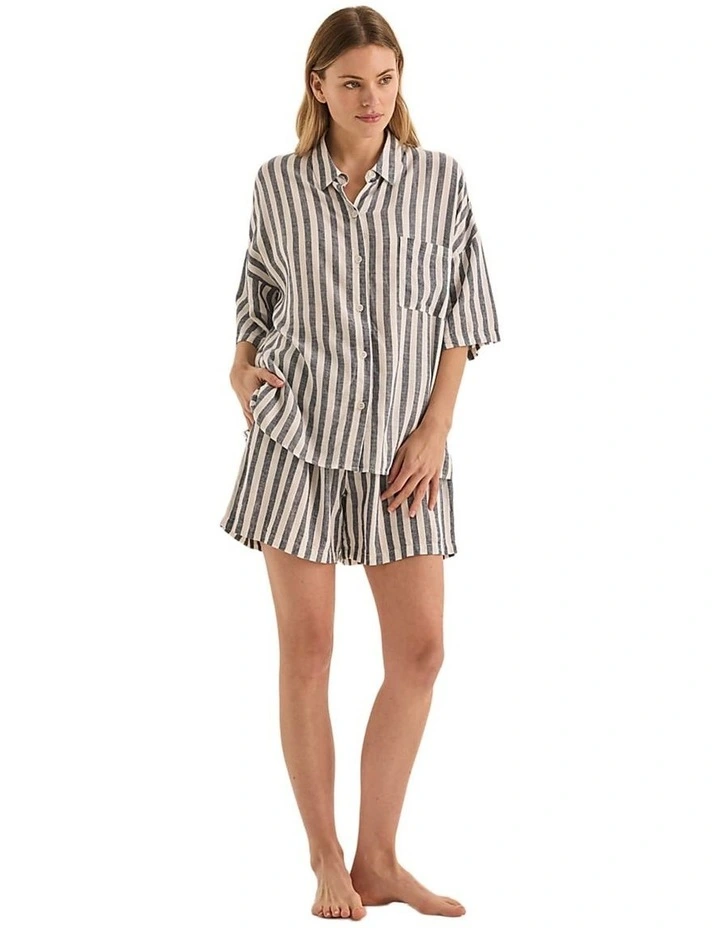 Evie Linen Short Set in Navy Stripe image 1