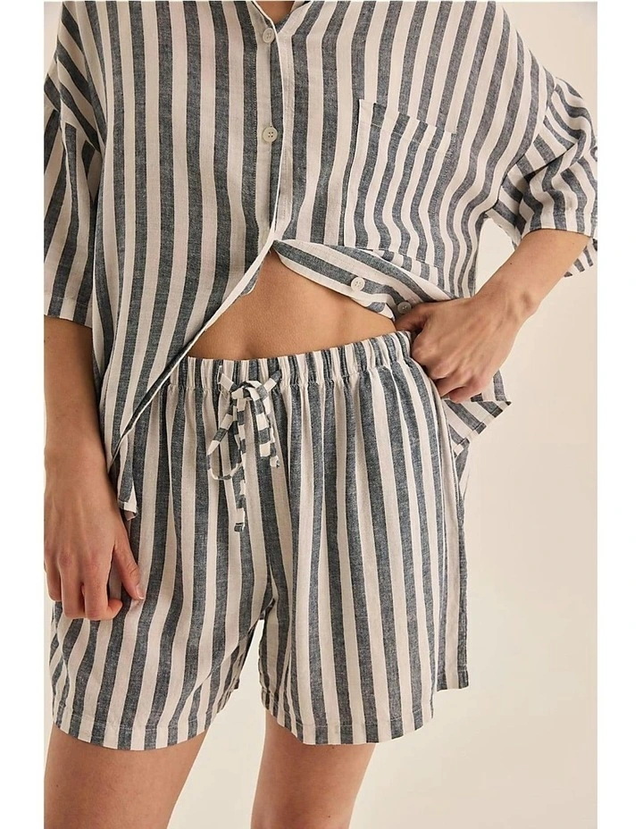 Evie Linen Short Set in Navy Stripe image 3