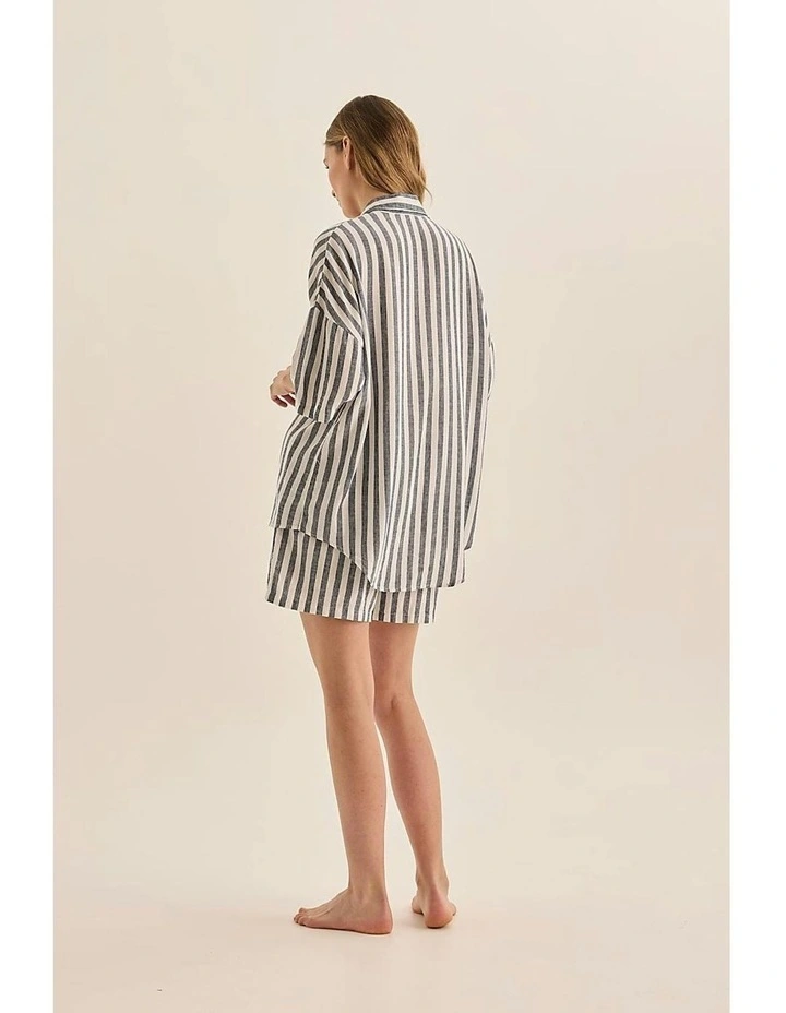 Evie Linen Short Set in Navy Stripe image 4