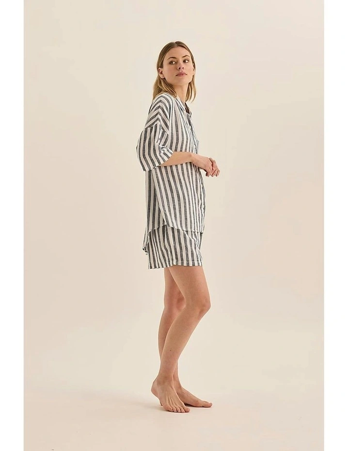 Evie Linen Short Set in Navy Stripe image 5