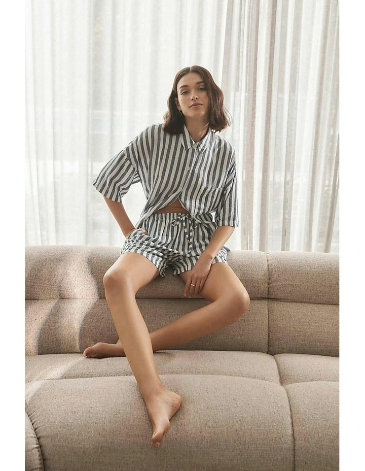 Evie Linen Short Set in Navy Stripe image 6