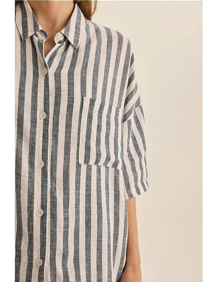 Evie Linen Short Set in Navy Stripe image 7