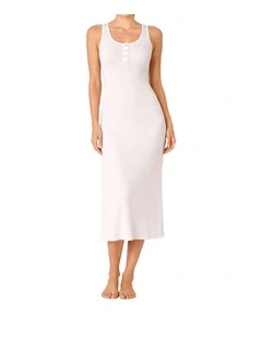 Monique Long Sleeveless Henley Dress in Cream