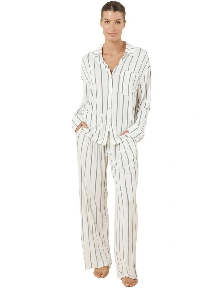 Harlow Bamboo Striped Pyjama Set in White image 1