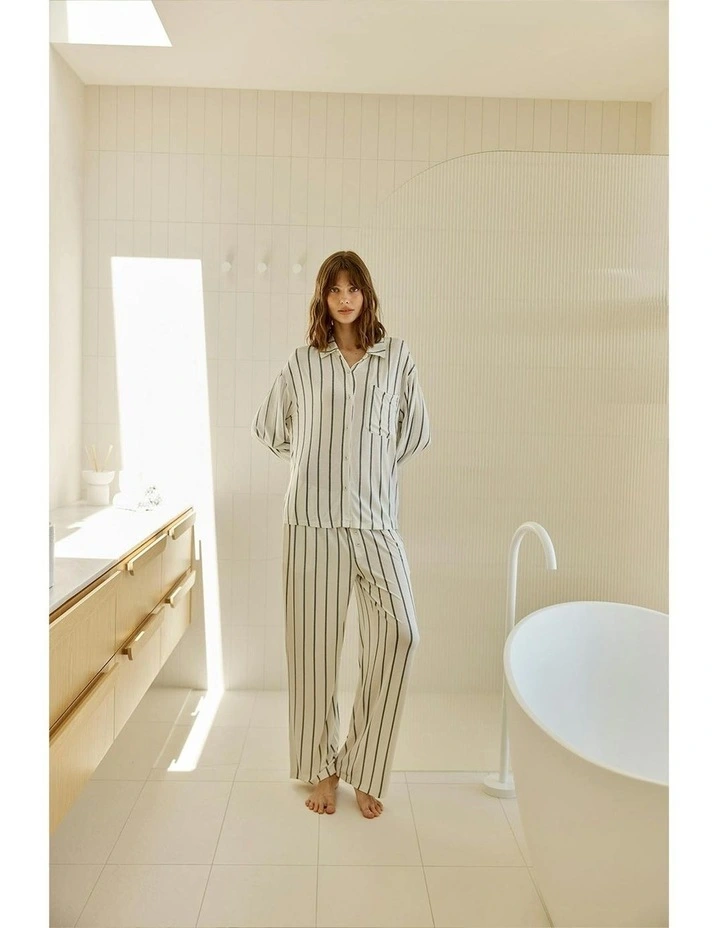 Harlow Bamboo Striped Pyjama Set in White image 2