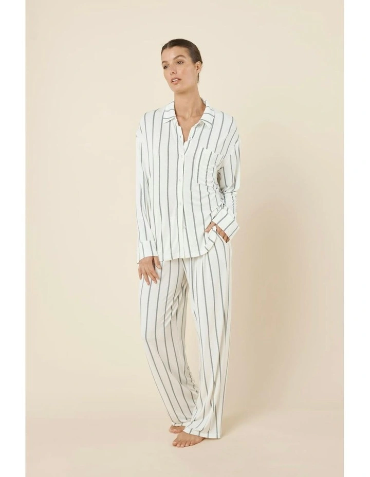 Harlow Bamboo Striped Pyjama Set in White image 3