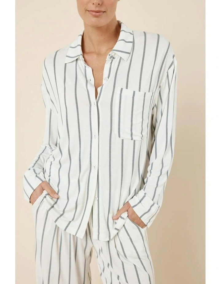 Harlow Bamboo Striped Pyjama Set in White image 5