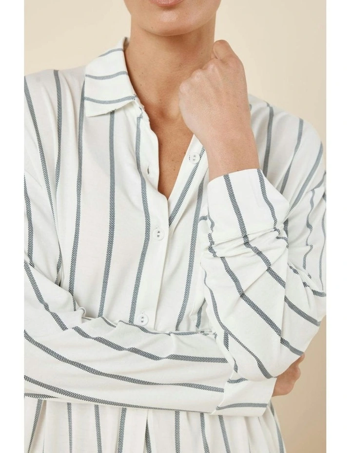 Harlow Bamboo Striped Pyjama Set in White image 6