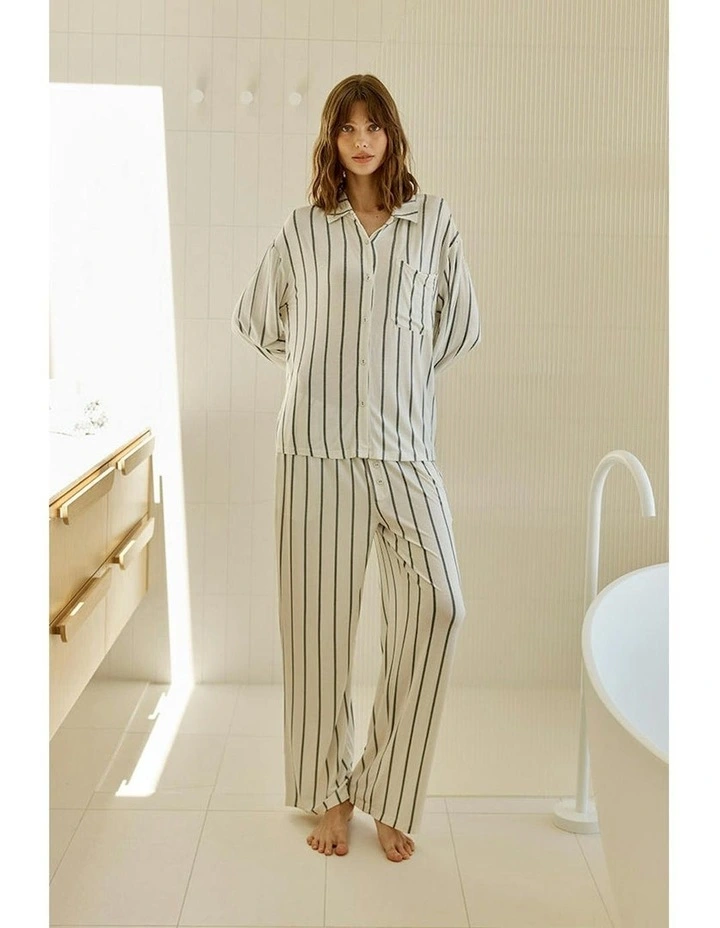 Harlow Bamboo Striped Pyjama Set in White image 7