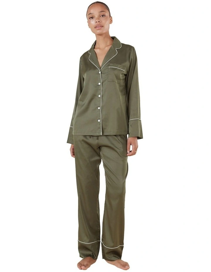 Luella Silky Satin pyjama Set in Olive image 1