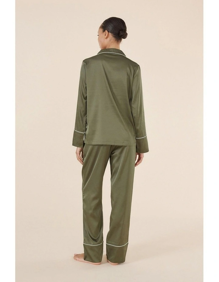 Luella Silky Satin pyjama Set in Olive image 4