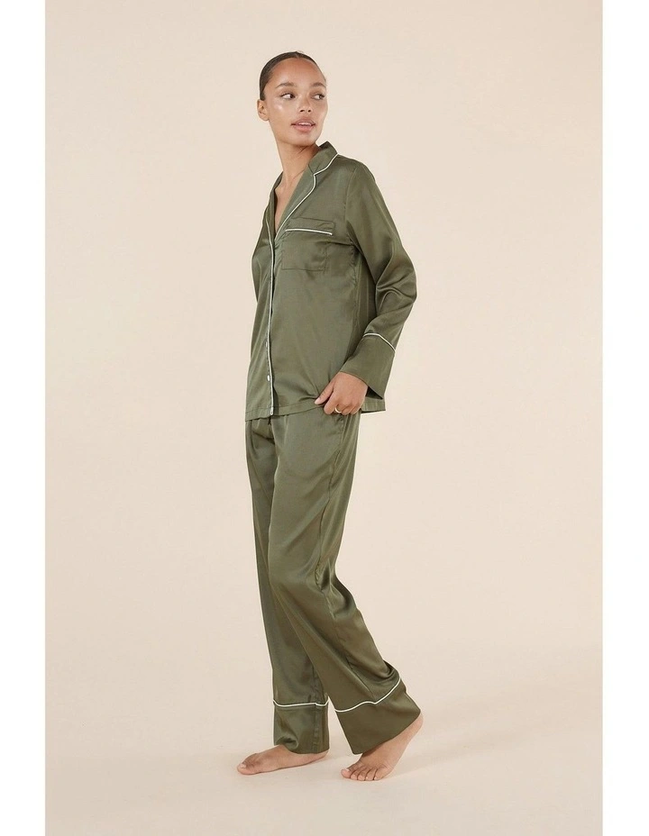 Luella Silky Satin pyjama Set in Olive image 5