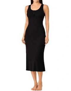 Monique Long Sleeveless Henley Dress in Black