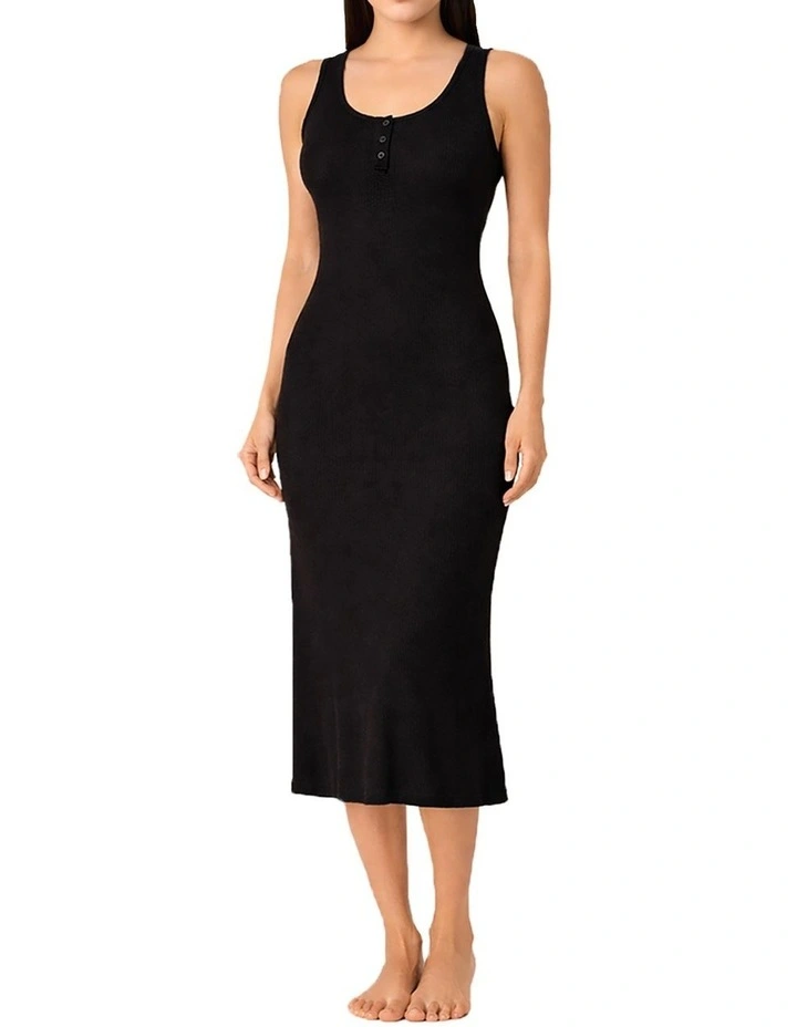 Monique Long Sleeveless Henley Dress in Black image 1