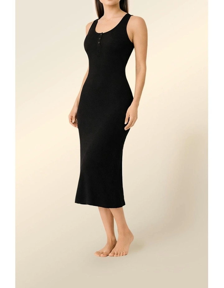 Monique Long Sleeveless Henley Dress in Black image 3