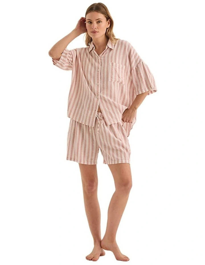 Evie Stripe Linen Short Set in Pink image 1