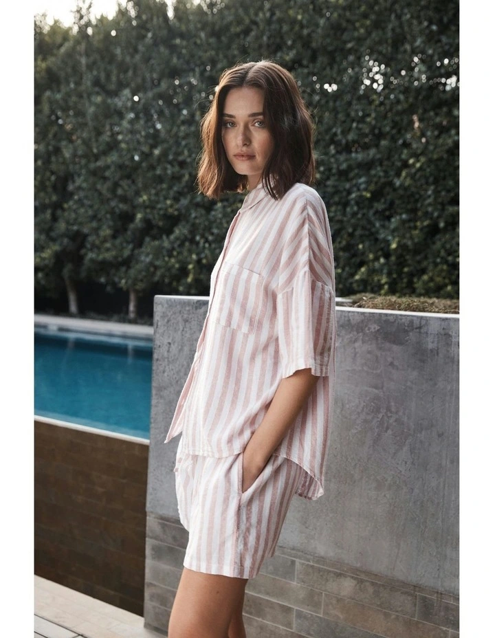 Evie Stripe Linen Short Set in Pink image 2