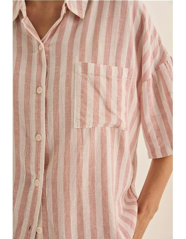 Evie Stripe Linen Short Set in Pink image 3