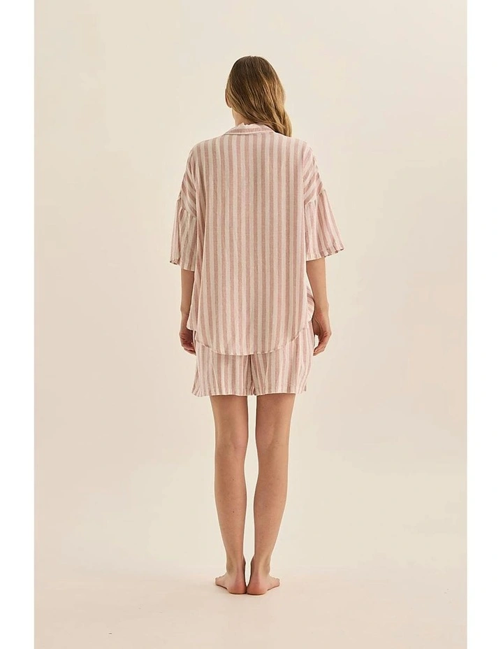 Evie Stripe Linen Short Set in Pink image 4