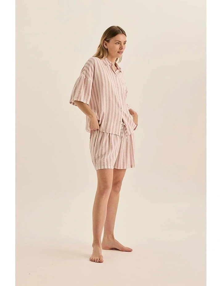Evie Stripe Linen Short Set in Pink image 7