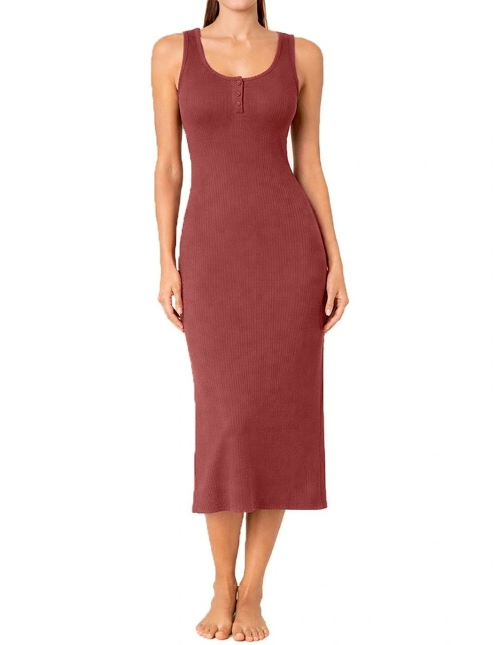 Monique Long Sleeveless Henley Dress in Red image 1