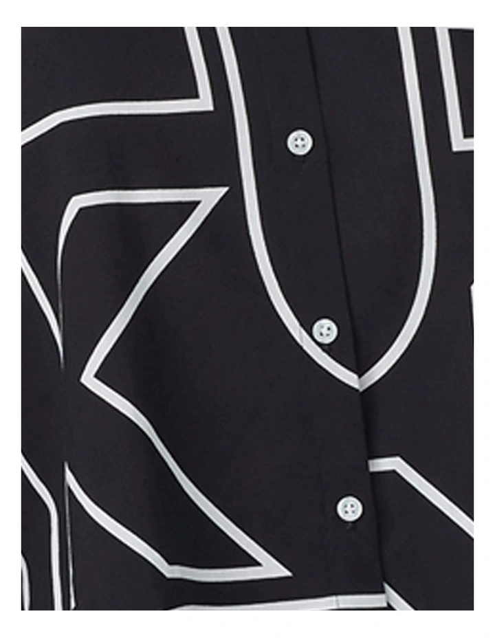 Woven Cotton & Viscose Button Up Short Pyjama Set in Black Exploded Letters image 5