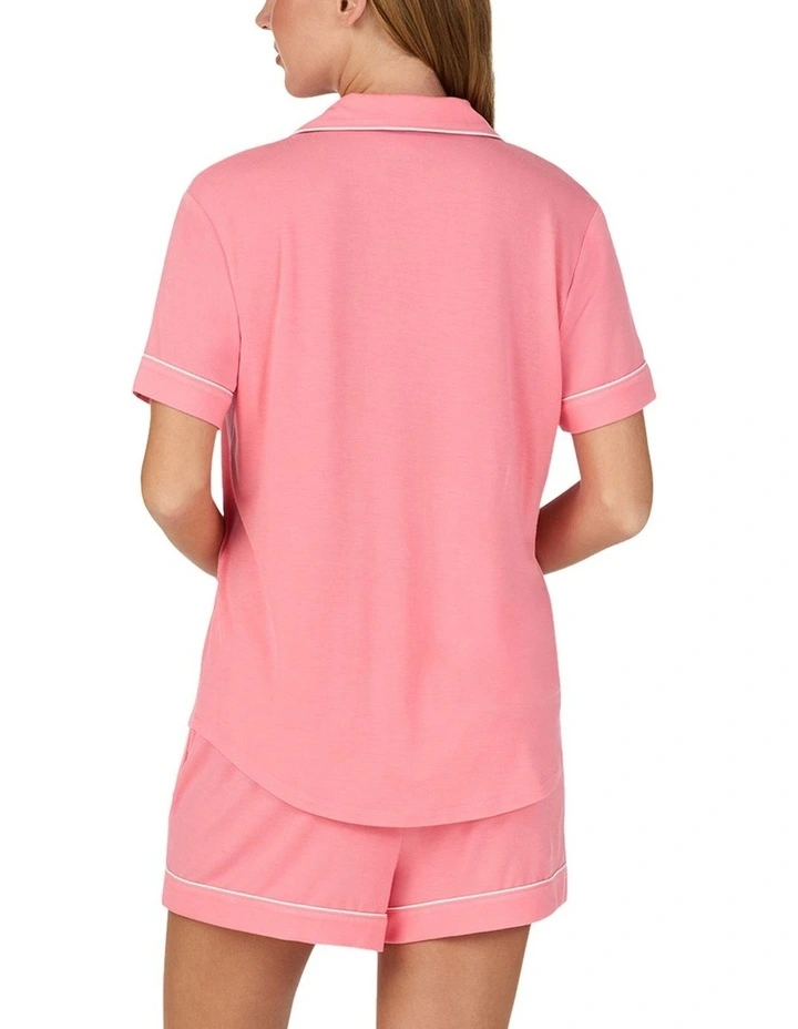 Modal Button Up Short Sleeve Short Pyjama Set with Embroidery in Pink image 2