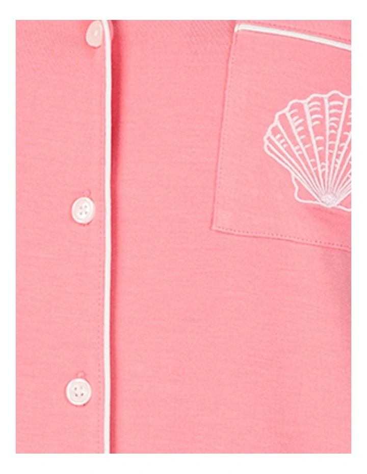 Modal Button Up Short Sleeve Short Pyjama Set with Embroidery in Pink image 4