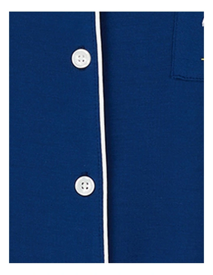 Modal Button Up Short Sleeve Short Pyjama Set with Embroidery in Estate Blue image 6