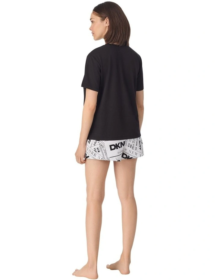 Cotton Jersey Short Sleeve T-Shirt & Boxer Short Pyjama Set in White Newspaper image 2