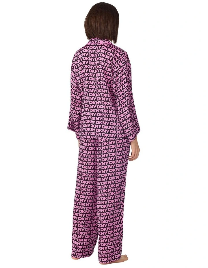 Printed Satin Button Up Long Sleeve Long Pyjama Set image 2